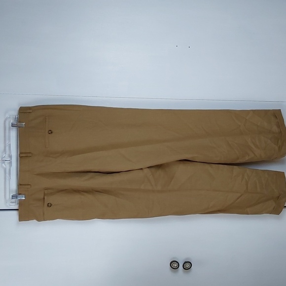 Bachrach Mens Tan Pleated /Cuffed Hem Dress  Office Trousers Silk Wool Sz.35X30 - Picture 5 of 13